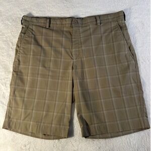 Nike‎ Golf Shorts Plaid Tan Mens Size 38 Fit Dry Flat Front Casual Golf